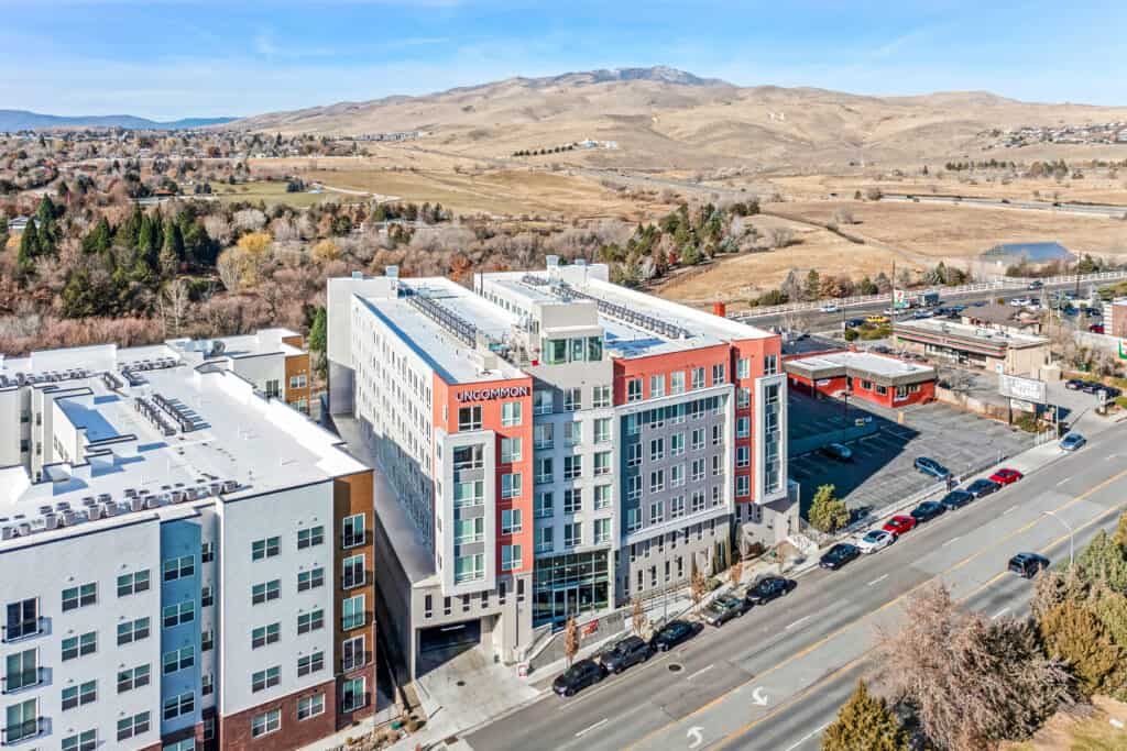 Stunning aerial view of a luxurious Student Housing at the Uncommon in Reno, Nevada - Eclipse Real Estate Photography captured every detail.